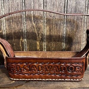 Vintage Leather Hand Tooled Pouch Bottle Change Purse 1950s